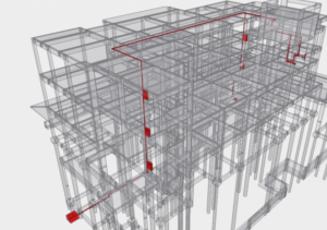 Rede de Hidrante em isométrico junto com o estrutural